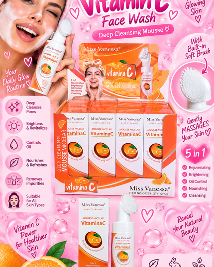 FACIAL WASH-VITAMINA C -MOUSSE MICELAR  -Miss Vanessa-12PCS -G3293 (L46)