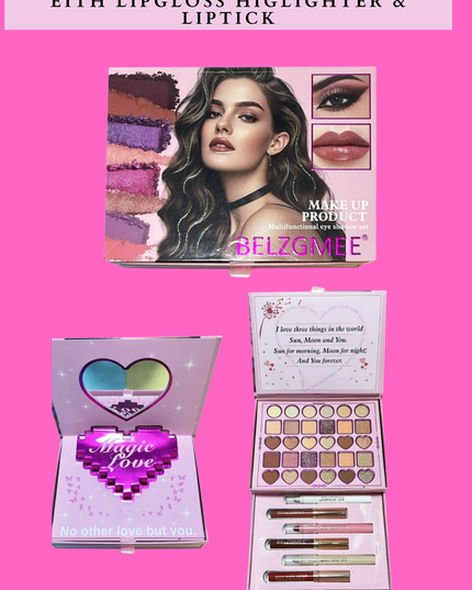 BELZGMEE SET PALETTE EYESHADOW with LIPGLOSS HIGLIGHTER & LIPTICK #1