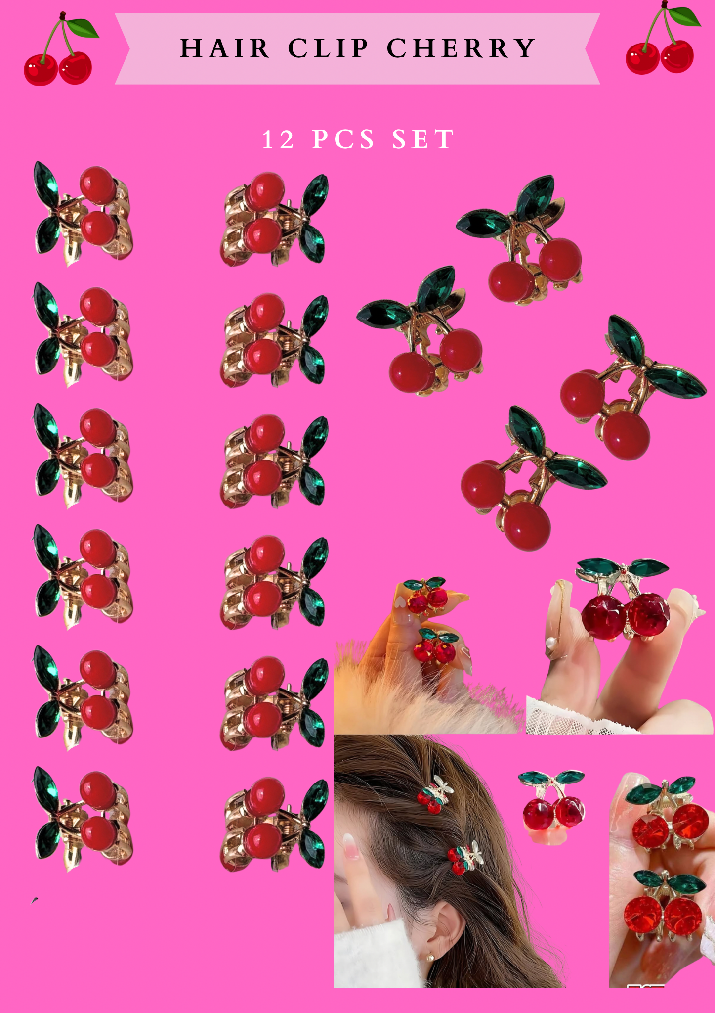 CHERRY  hair clip  (#RS57144) - 12 PCS SET