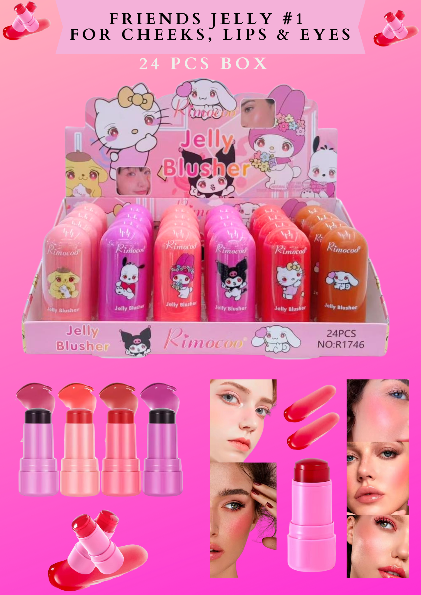 FRIENDS JELLY #1 (24 PCS BOX) - for lips , cheeks and eyes ( multiuse ) #7466