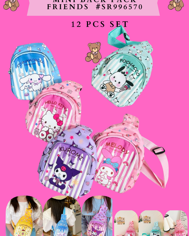 MINI BACK PACK FRIENDS #SR996570  - (12 PCS SET)