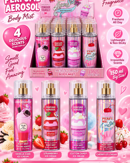 BODY MIST -BIG SIZE MEIKE GLAMOUR-12 PCS-(150ml)MKG0391-(L34)
