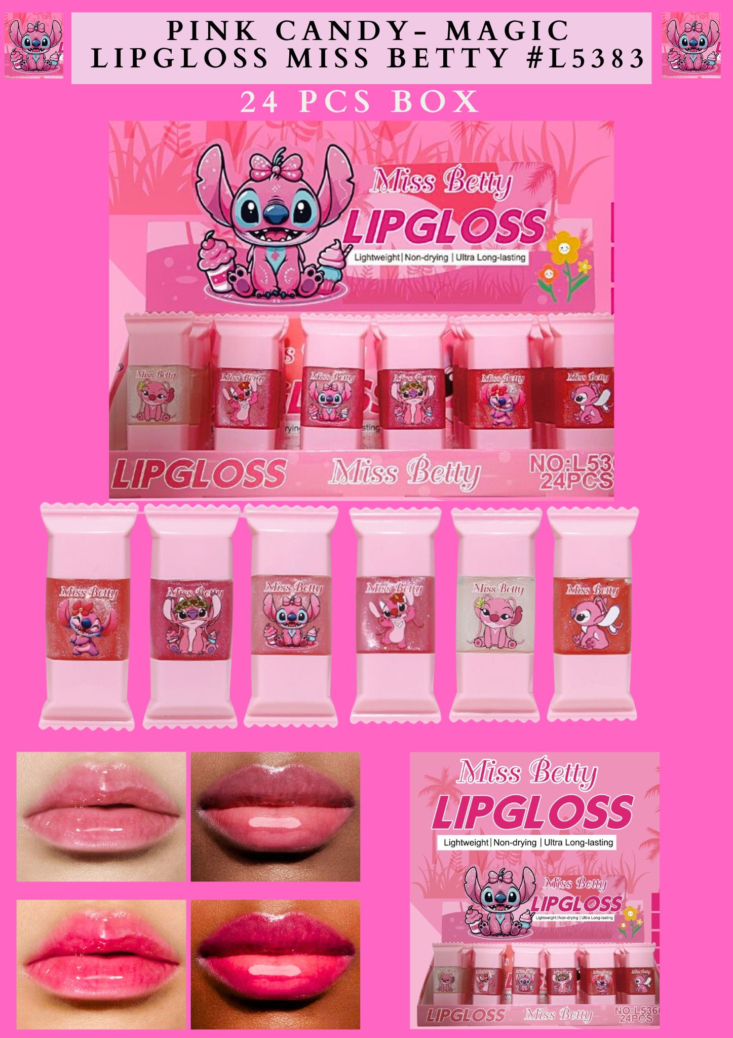 PINK CANDY- MAGIC LIPGLOSS MISS BETTY( #L5383 )24 PCS BOX