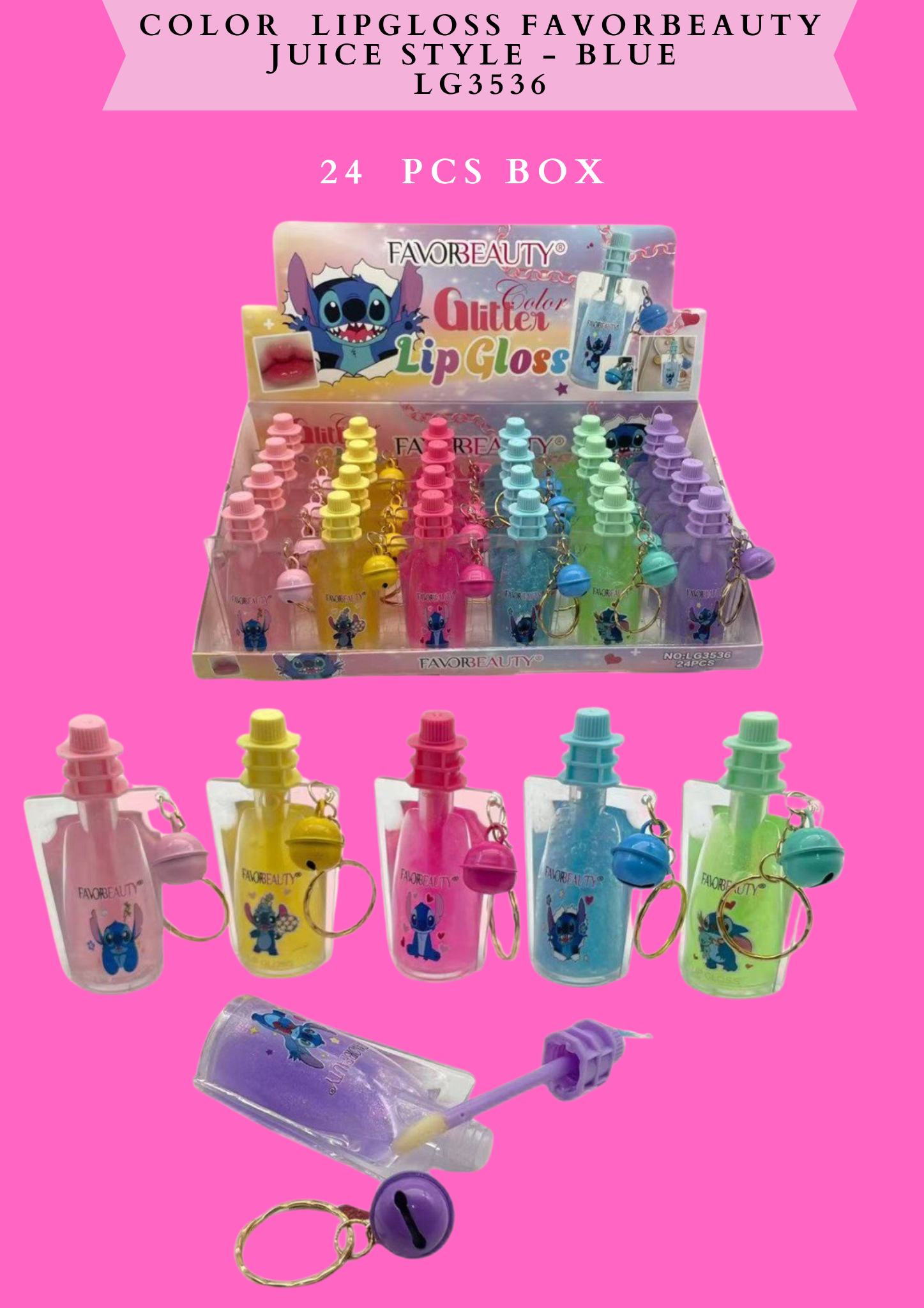 COLOR LIPGLOSS FAVORBEAUTY JUICE STYLE - BLUE LG3536 - 24 PCS BOX