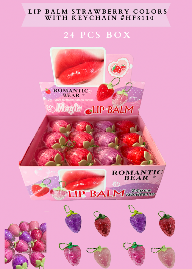 MAGIC LIP BALM STRAWBERRY (COLORS )- WITH KEYCHAIN #HF8110 - 24 PCS BOX