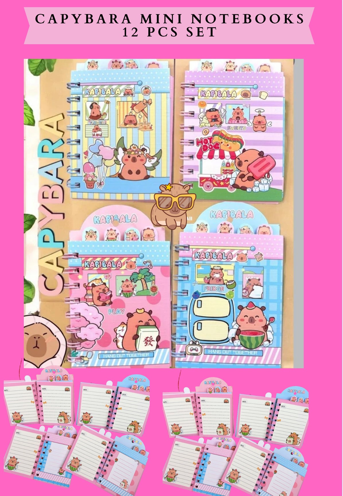CAPYBARA MINI NOTEBOOKS -12 PCS SET