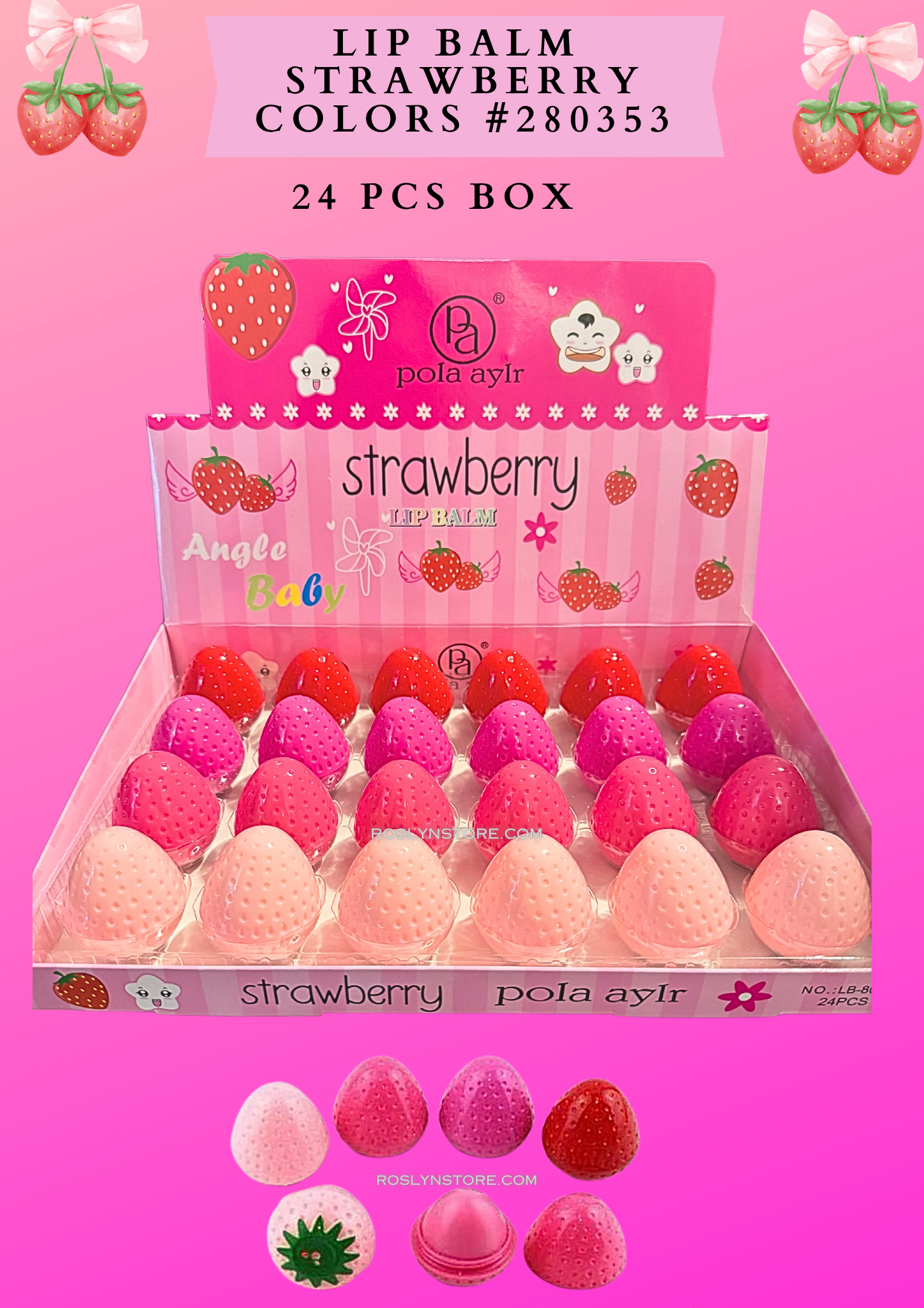 LIP BALM STRAWBERRY COLORS - (24 pcs) #280353