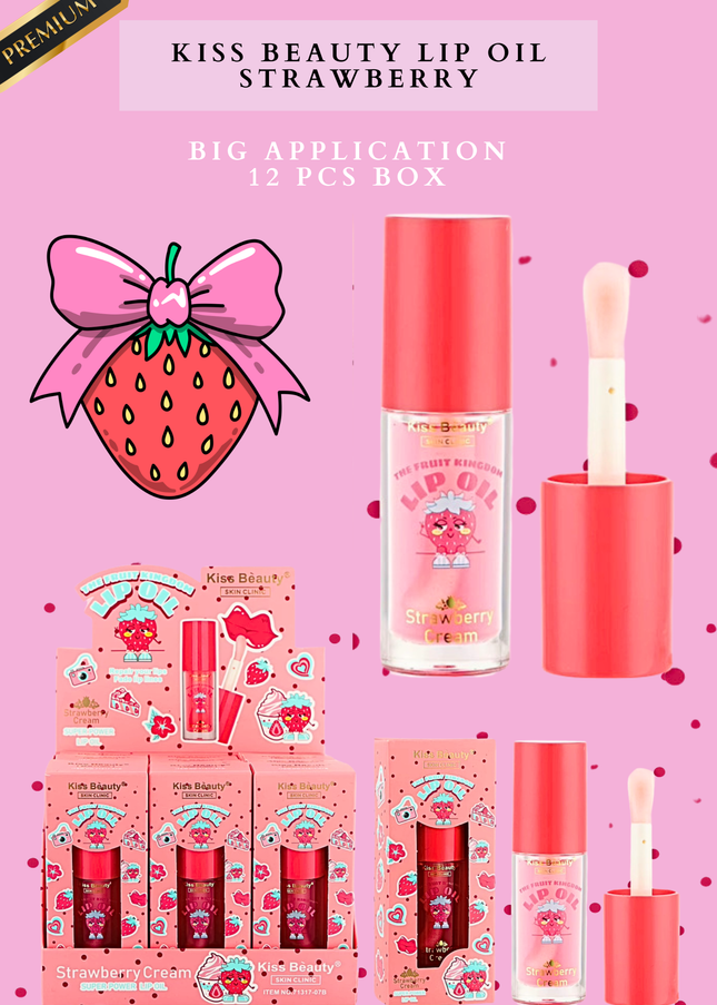 KISS  BEAUTY  LIP  OIL Strawberry - 12 pcs box ( big applicator)