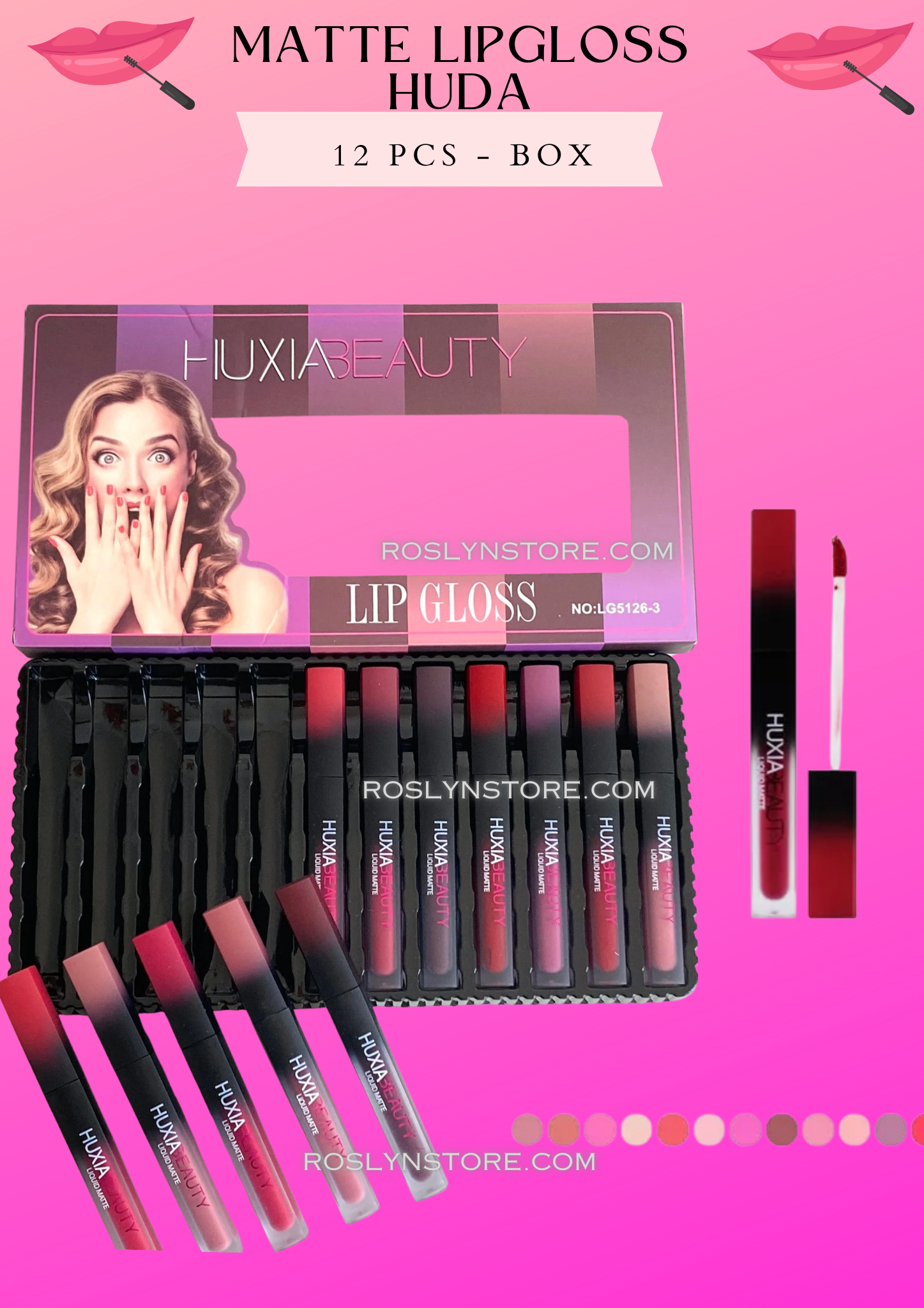 MATTE LIPGLOSS - HUDA -12 PCS - BOX