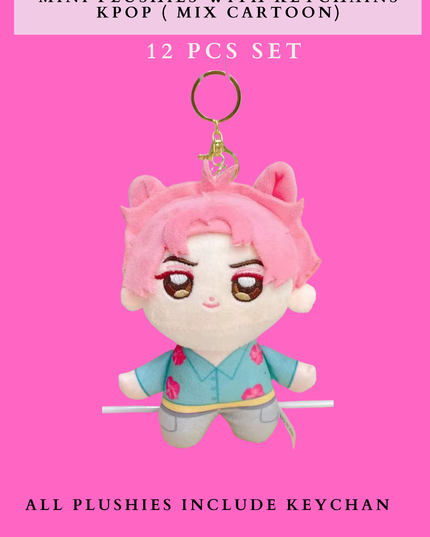 MINI PLUSHIES WITH KEYCHAINS КРОР ( MIX CARTOON) 12 PCS SET