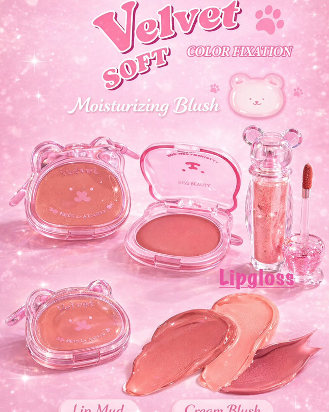 KISS BEAUTY SET - 2 in 1 - ( lip mud, blush & lipgloss) - 12 pcs set