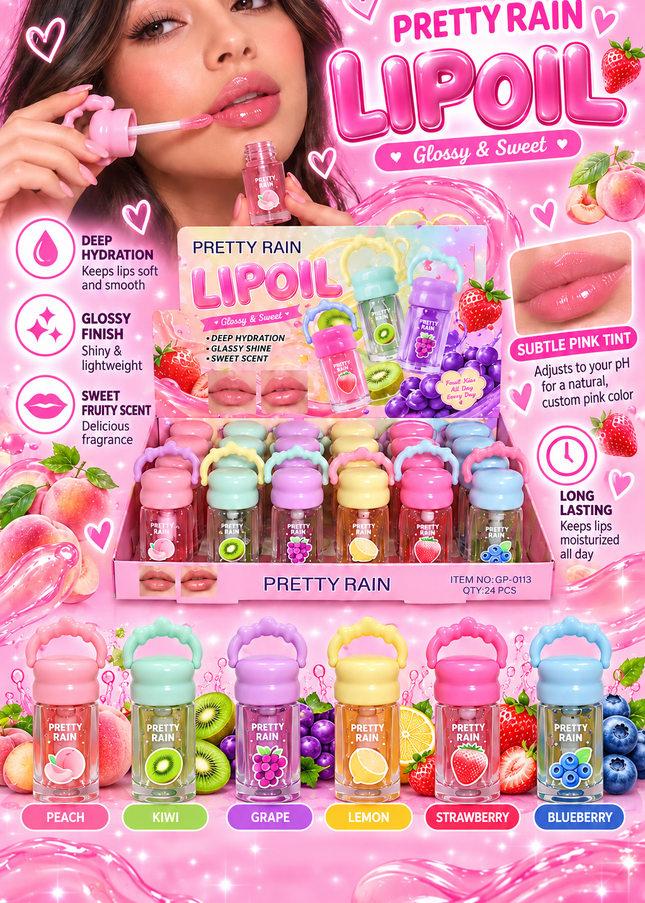 LIP OIL -PRETTY RAIN-(24 PCS BOX) COD (GP-0113)