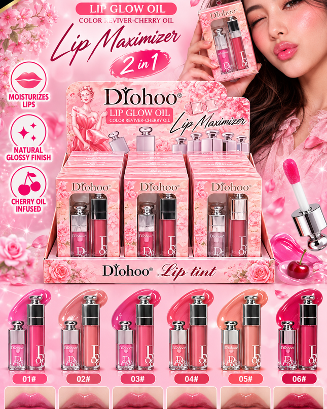 DIOHOO LIP GLOSS MAXIMIZER DUO 12 SET BOX-  (2 PCS PER SET)