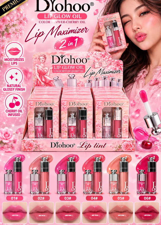 DIOHOO LIP GLOSS MAXIMIZER DUO 12 SET BOX-  (2 PCS PER SET)