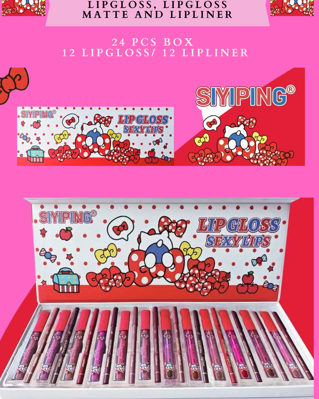 CAT SIYIPING BIG BOX LIPGLOSS, LIPGLOSS MATTE AND LIPLINER )24 PCS BOX 12 LIPGLOSS/ 12 LIPLINER)