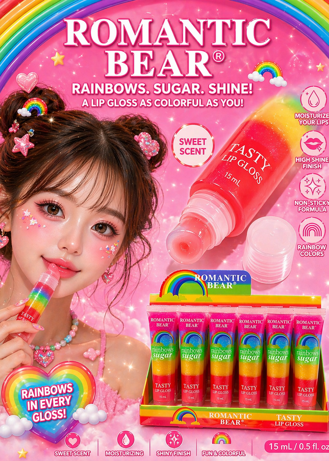LIPGLOSS RAINBOW 24 pcs romantic Bear ( #tastyR11)