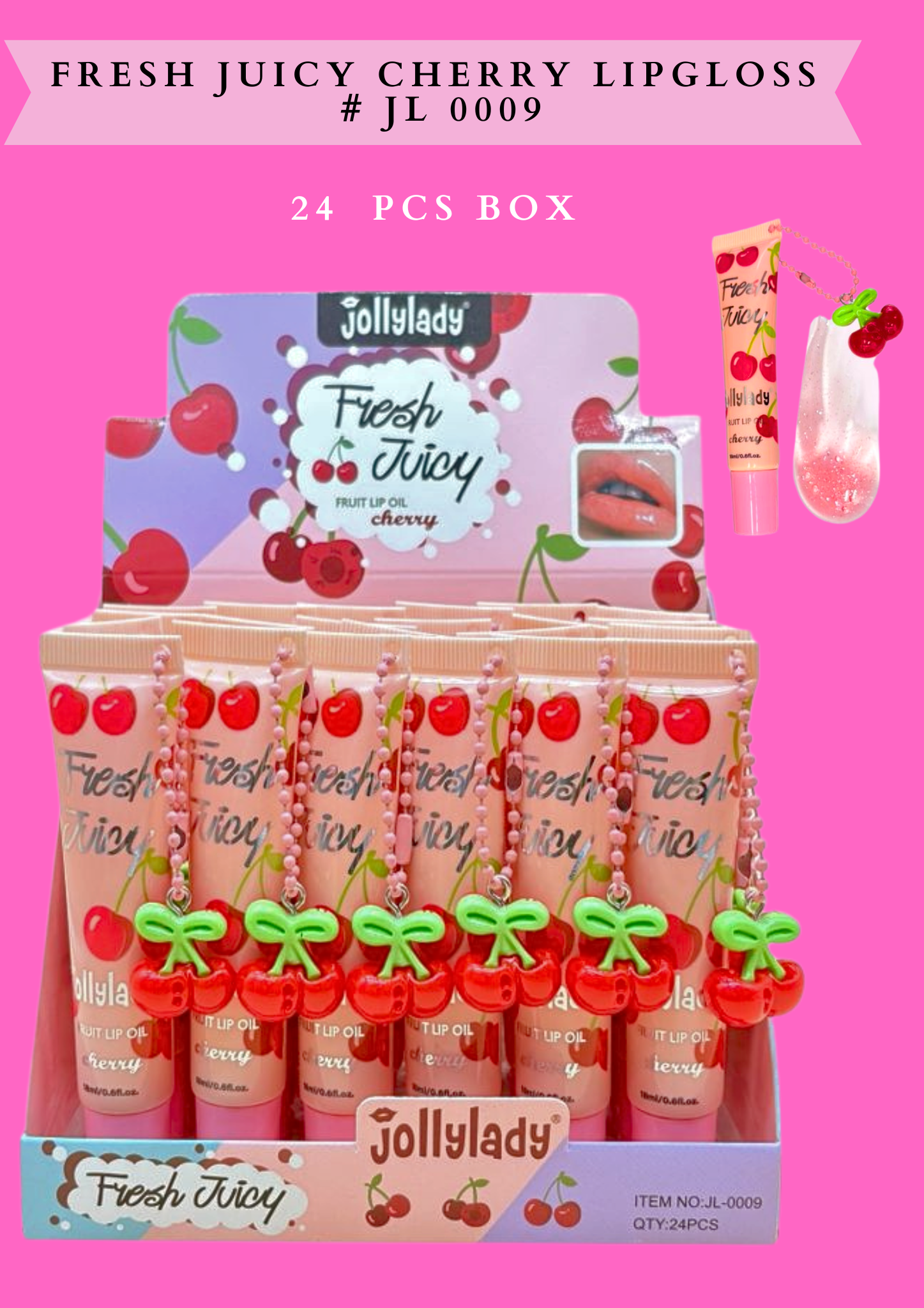 FRESH JUICY CHERRY LIPGLOSS with keychain# JL 0009 (24 PCS BOX)
