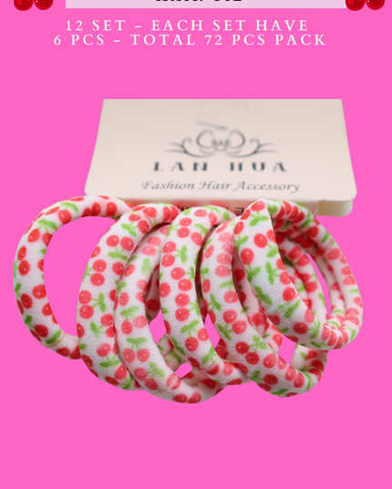 CHEERY PONYTAIL HOLDER HAIR TIE 12 SET - EACH SET HAVE 6 PCS - TOTAL 72 PCS PACK