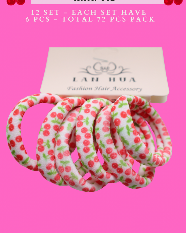 CHEERY PONYTAIL HOLDER HAIR TIE 12 SET - EACH SET HAVE 6 PCS - TOTAL 72 PCS PACK