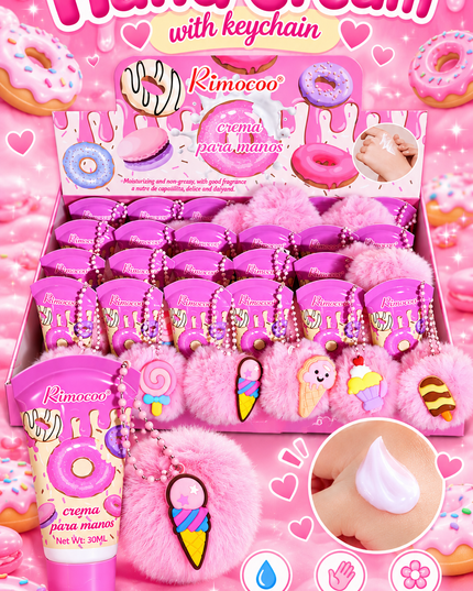HANDS CREAM WITH KEYCHAIN -DONUTS & ICE CREAM -RIMOCOO-24 PCS-Cod (R9131)