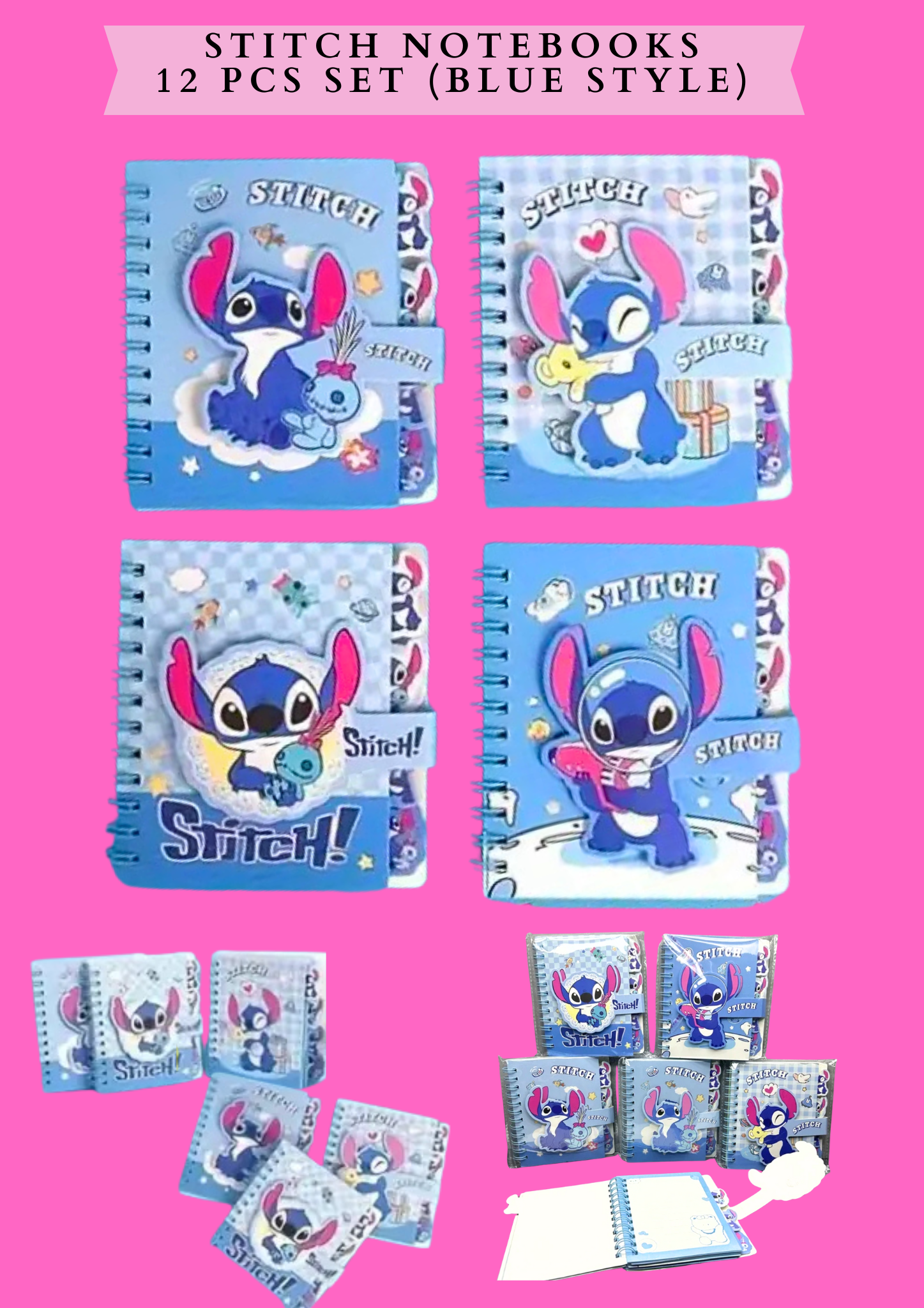 STITCH NOTEBOOKS 12 PCS SET (BLUE STYLE)