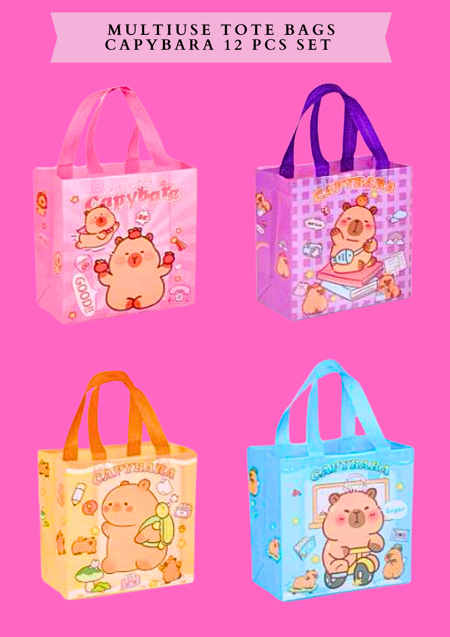 MULTIUSE TOTE BAGS CAPYBARA -12 PCS SET
