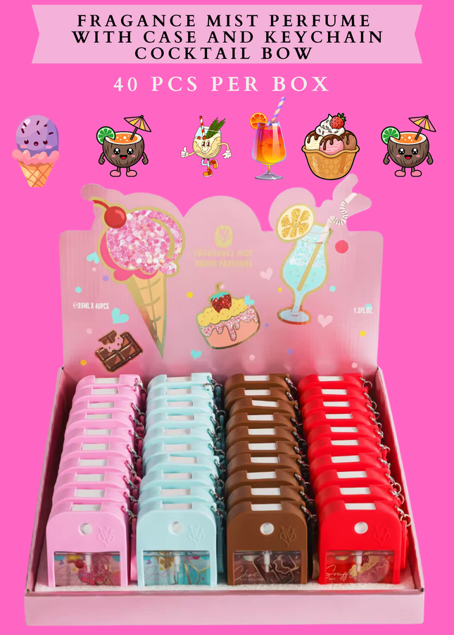 FRAGANCE MIST PERFUME WITH CASE AND KEYCHAIN COCKTAIL BOW - 40 PCS PER BOX