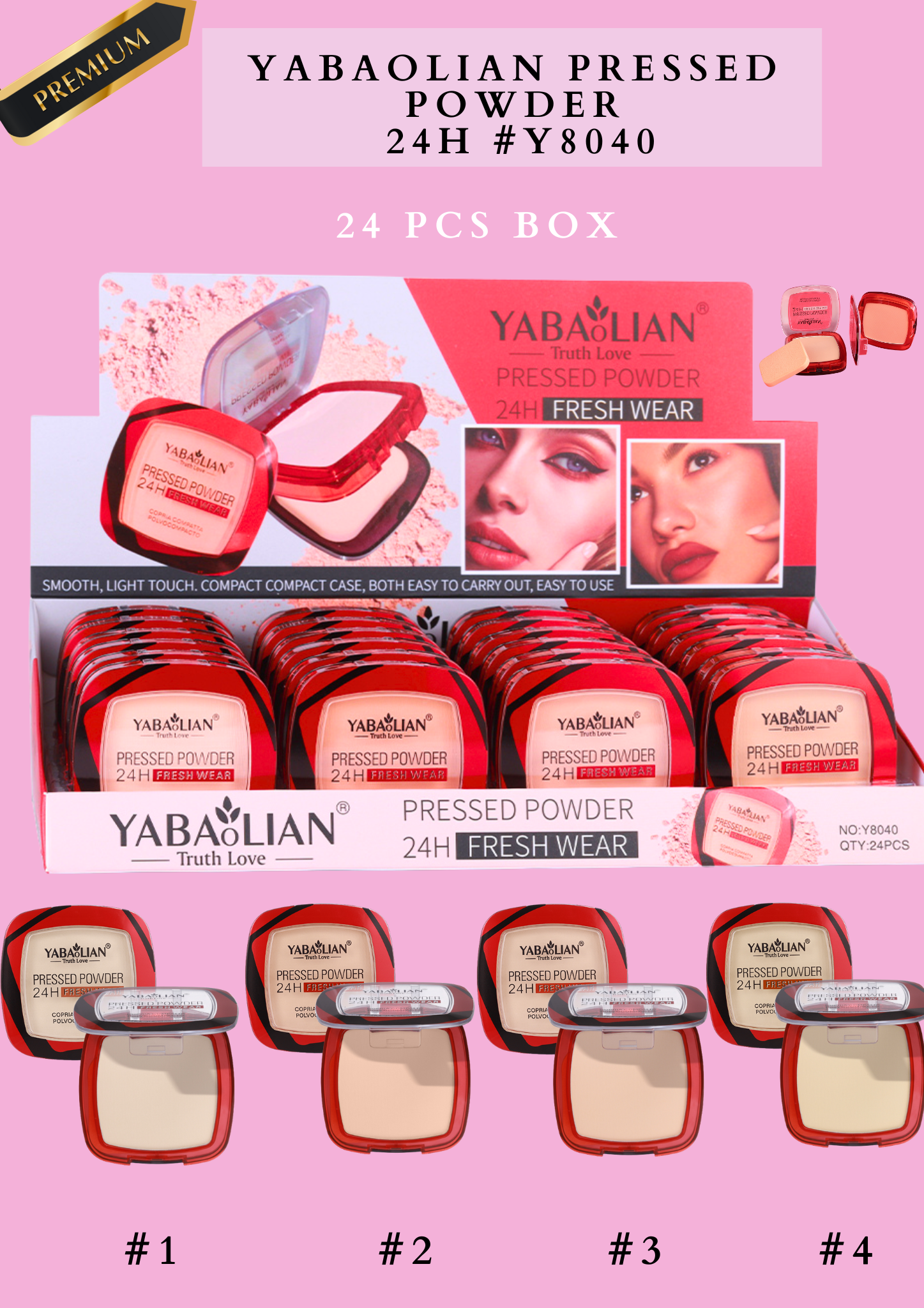 YABAOLIAN PRESSED POWDER 24H #Y8040 ( 24 pcs box)