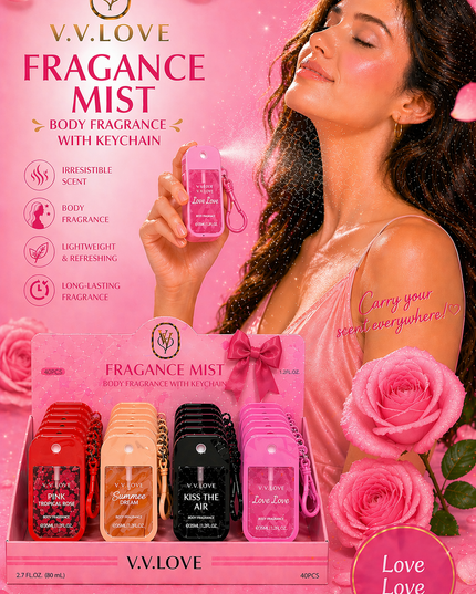 FRAGANCE MIST PERFUME WITH CASE AND KEYCHAIN STYLE BOW-  40 PCS PER BOX - 35 ml