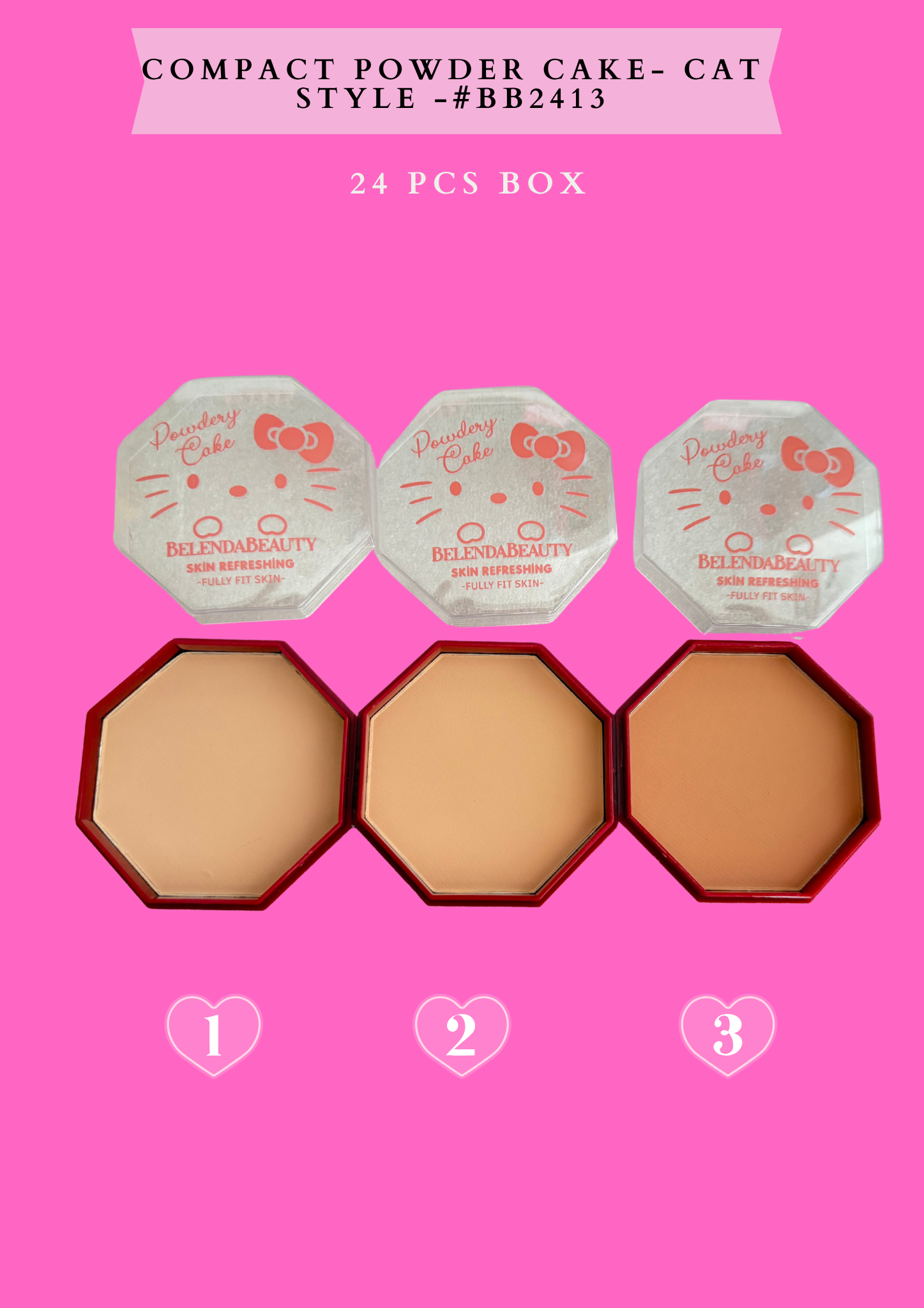 COMPACT POWDER CAKE - CAT STYLE -#BB2413 -(24 PCS BOX)