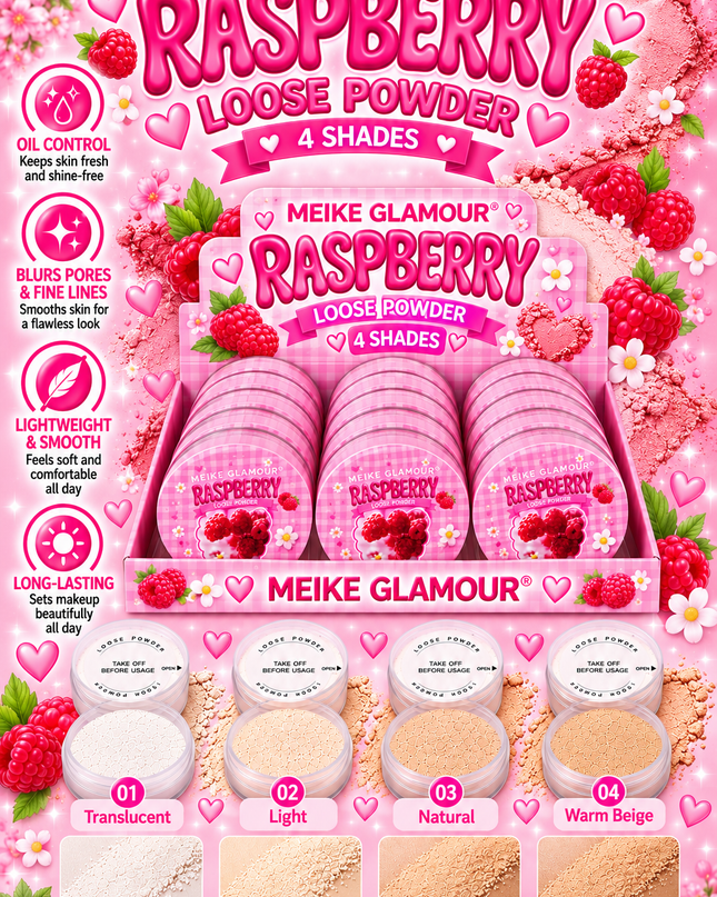 RASPBERRY LOOSE POWDER- include SPF 30 +( 12 pcs box- (Meike glamour Mk507) (C39)