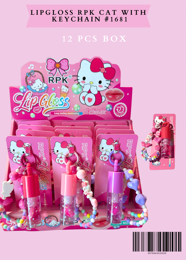 LIPGLOSS RPK CAT WITH KEYCHAIN #1681 - (12 PCS BOX)