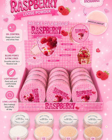 RASPBERRY LOOSE POWDER- 12 pcs box- (Meike glamour Mk507)