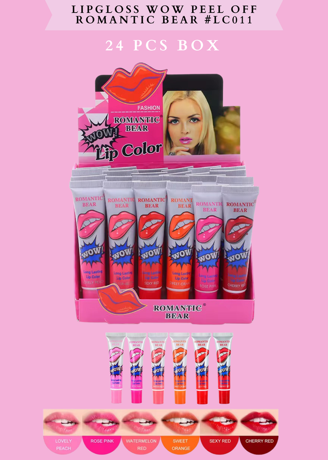 LIPGLOSS WOW PEEL OFF ROMANTIC BEAR #LC011 24 PCS BOX