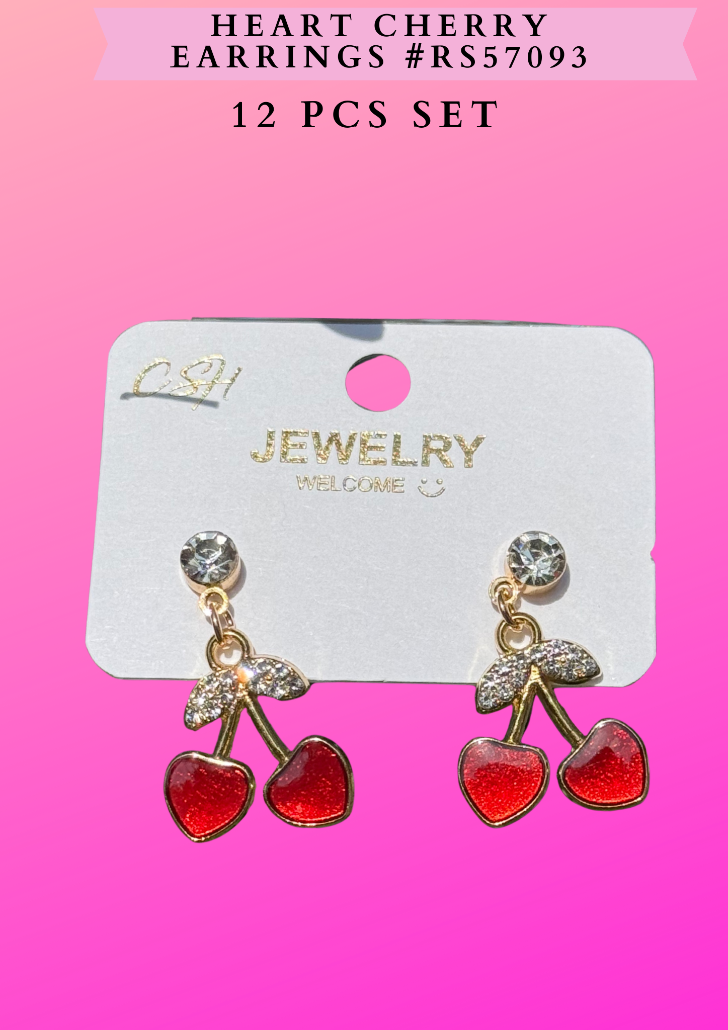 HEART CHERRY EARRINGS #RS57093-  12 PCS SET