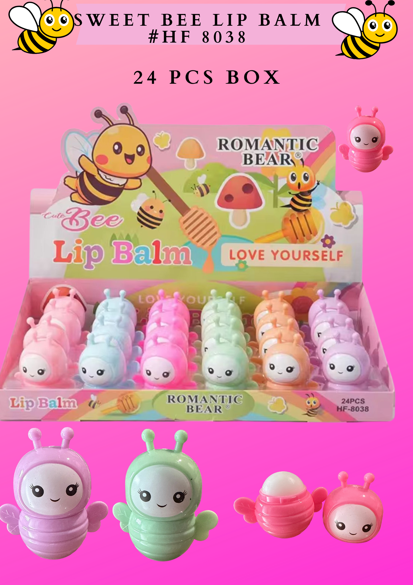 LIP BALM - SWEET BEE 24 PCS BOX (#HF8038)