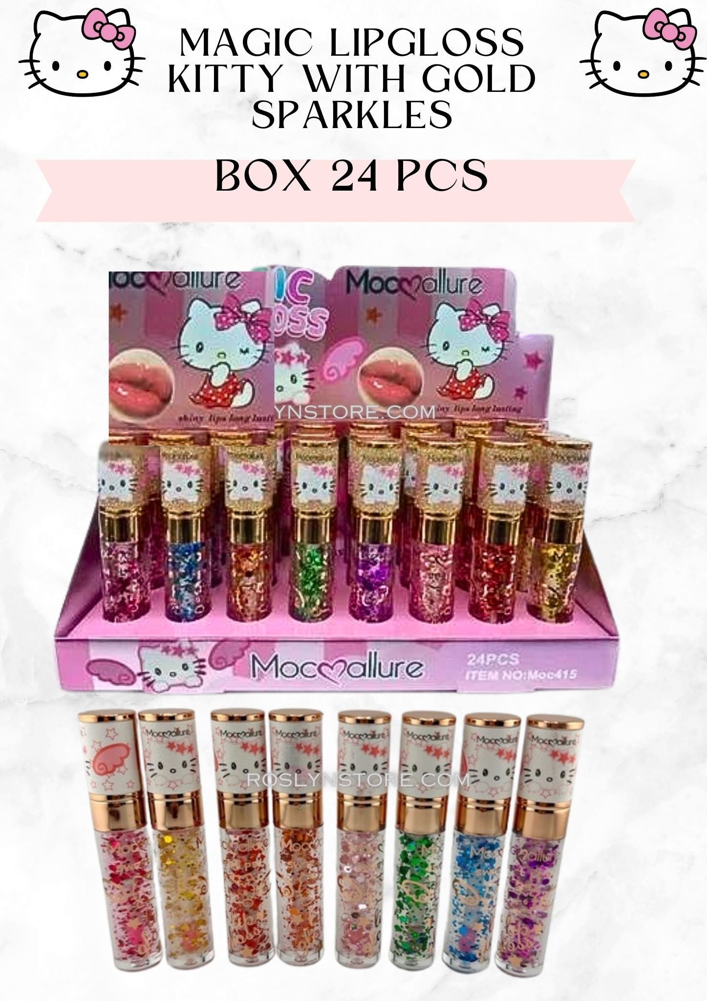 MAGIC LIPGLOSS KITTY WITH GOLD SPARKLES- 24 pcs - glitter