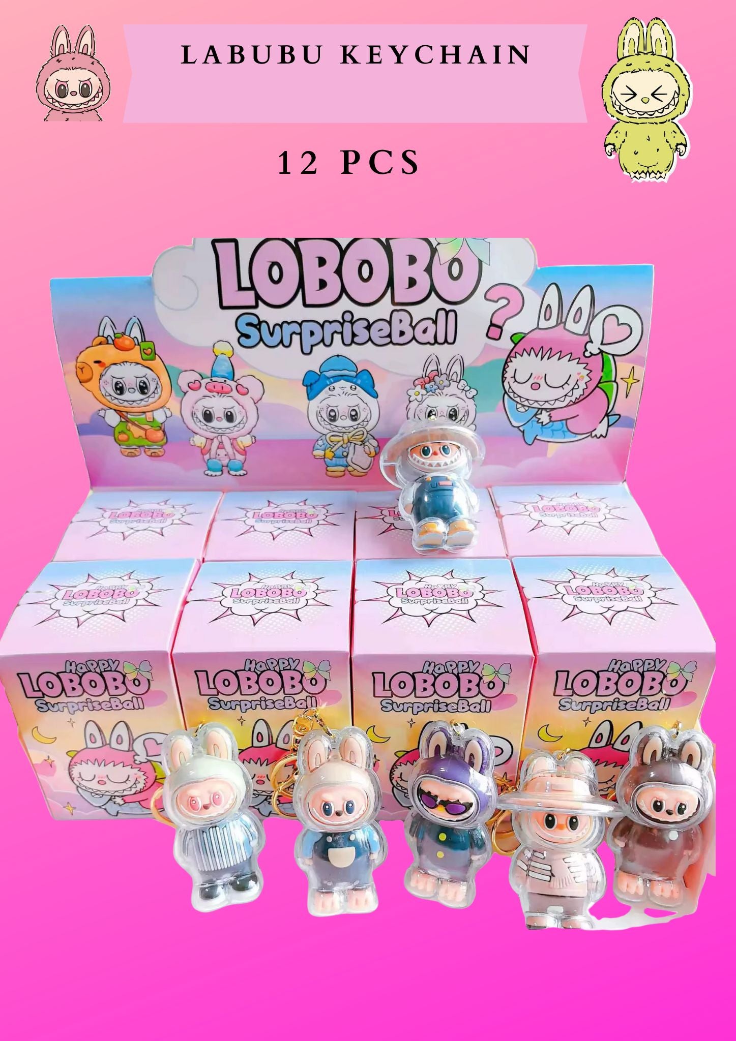 Labubu keychain- surprise box ( 12 pcs set)