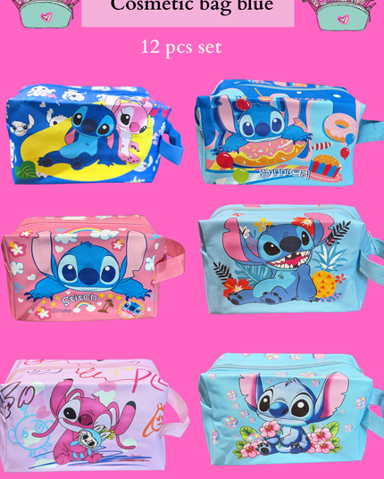 BLUE COSMETIC-  WITH ZIPPER - 12 PCS SET