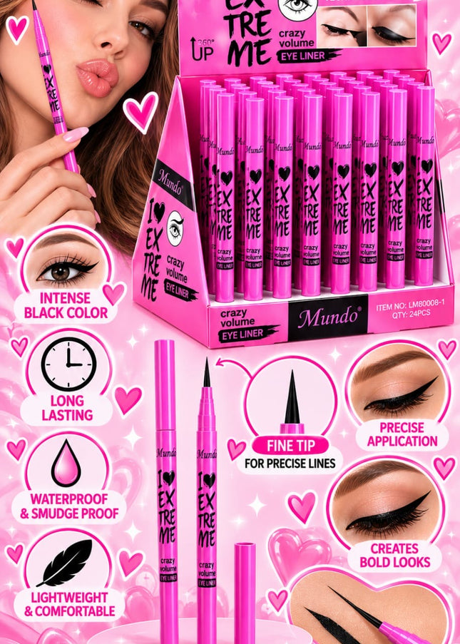Eyeliner waterproof black color - I love me extreme 24 pcs box