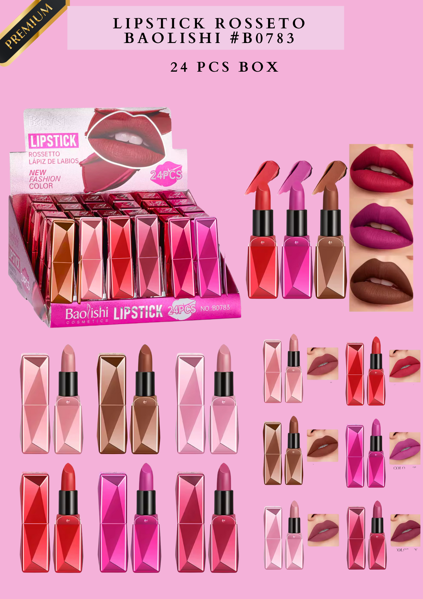LIPSTICK ROSSETO BAOLISHI #B0783 - 24 PCS BOX
