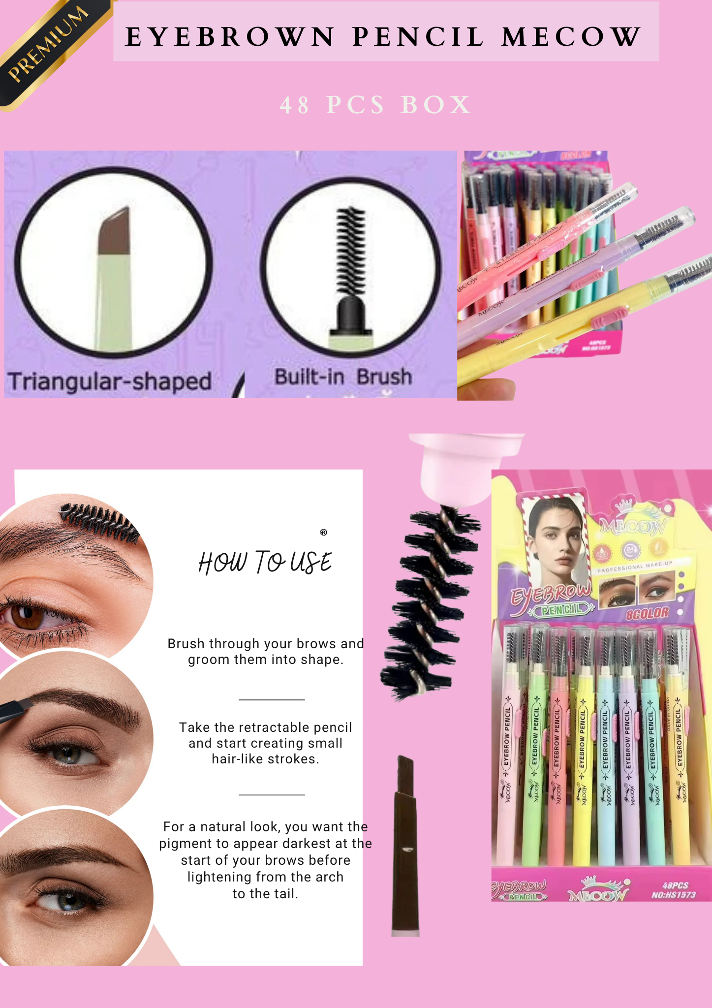 EYEBROWN PENCIL MECOW - 48 PCS BOX
