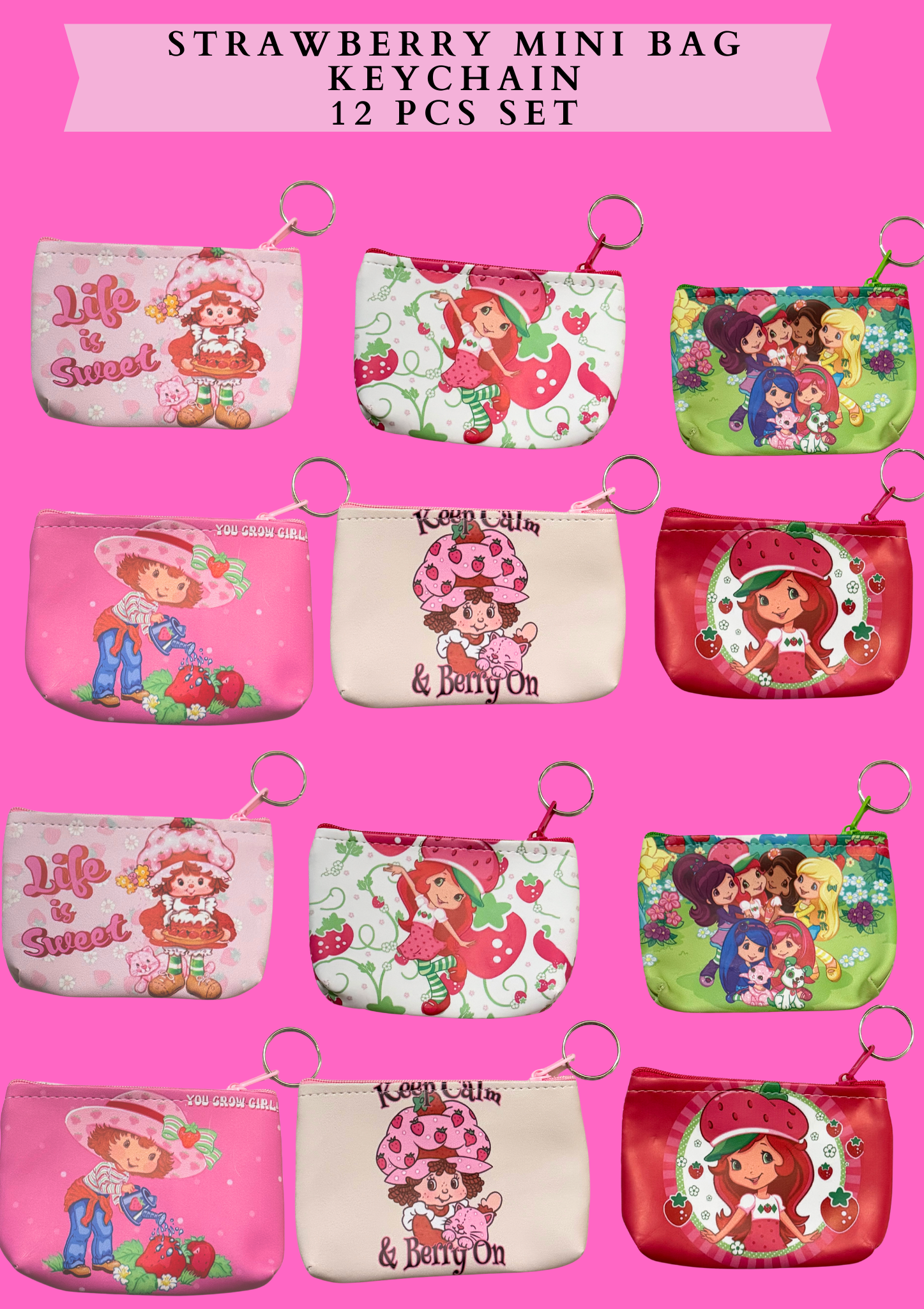 STRAWBERRY MINI BAG KEYCHAIN -12 PCS SET