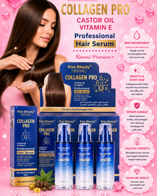 KISS BEAUTY  COLLAGEN PRO Professional hair serum- 12 pcs box ( big size 100 ml per bottle )