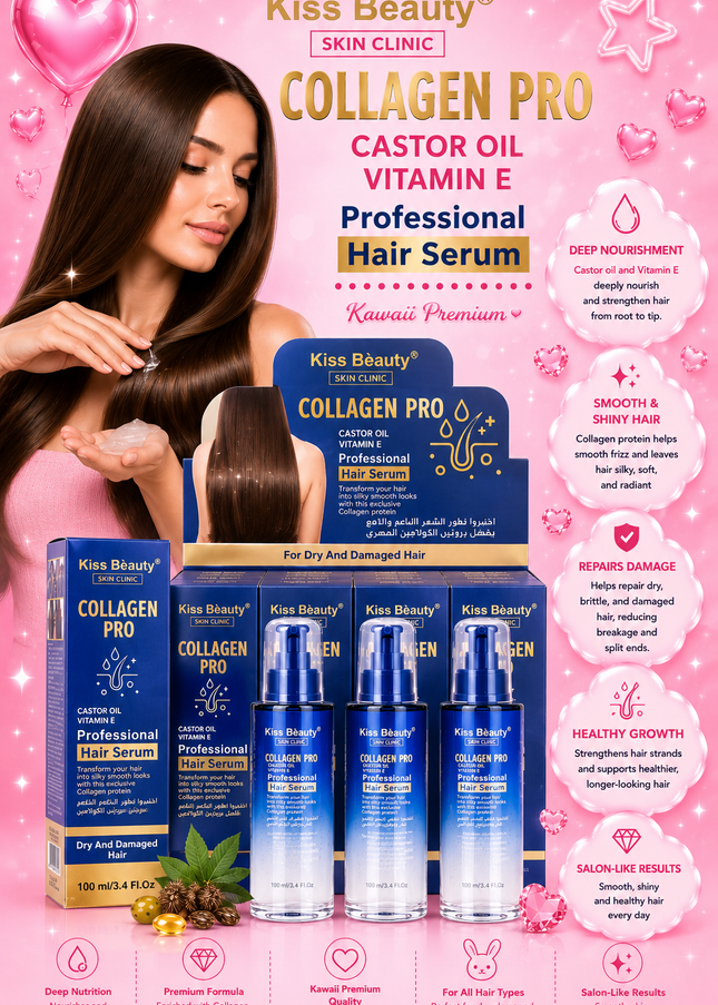 KISS BEAUTY  COLLAGEN PRO Professional hair serum- 12 pcs box ( big size 100 ml per bottle )