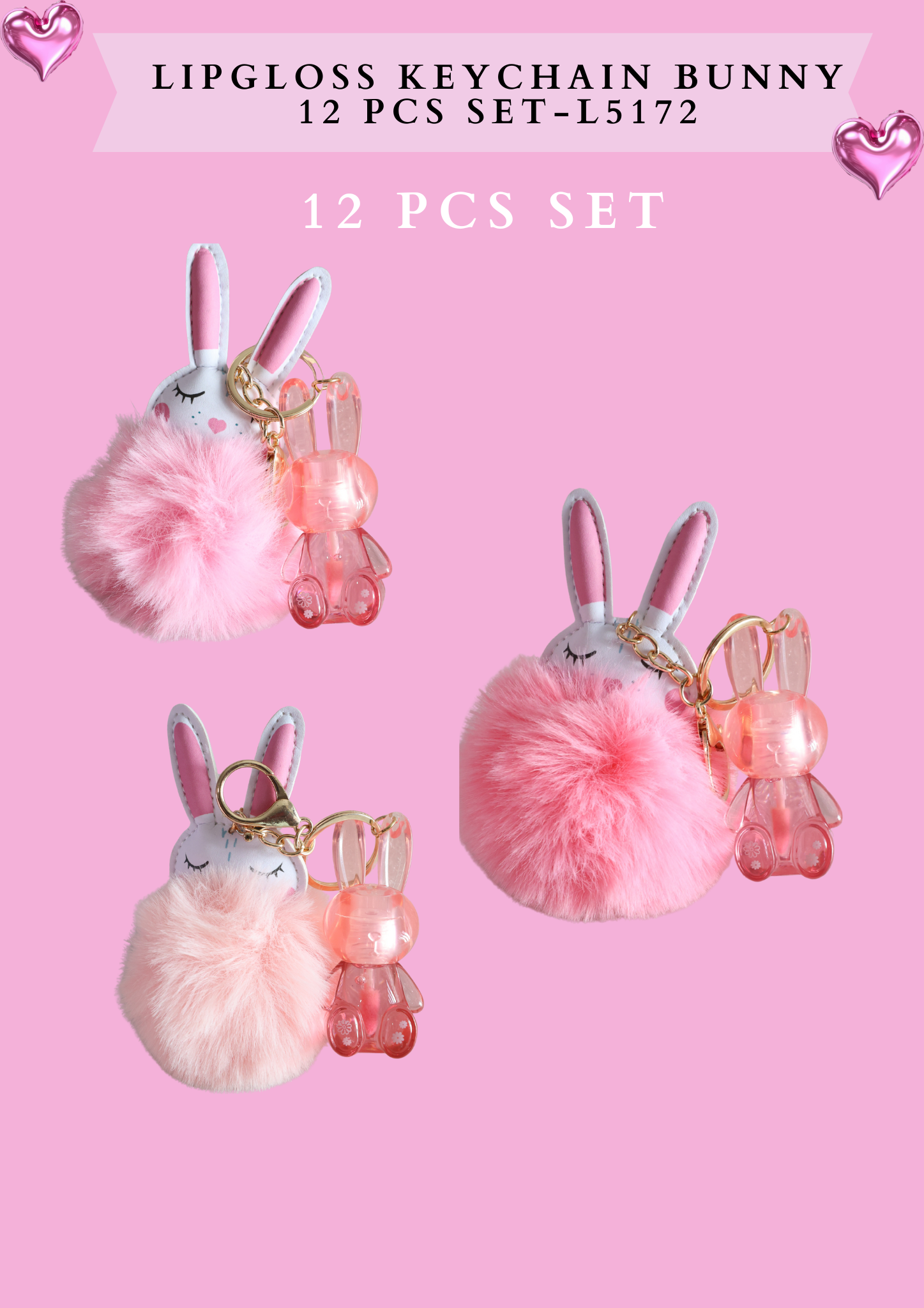LIPGLOSS KEYCHAIN BUNNY 12 PCS SET - L5172 12 PCS SET