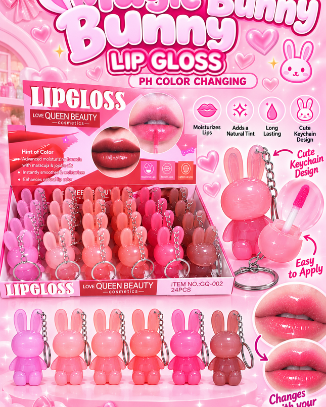 MAGIC LIPGLOSS Bunny WITH KEYCHAIN  LOVE QUEEN BEAUTY( 24 PCS BOX) (COD GQ-002)