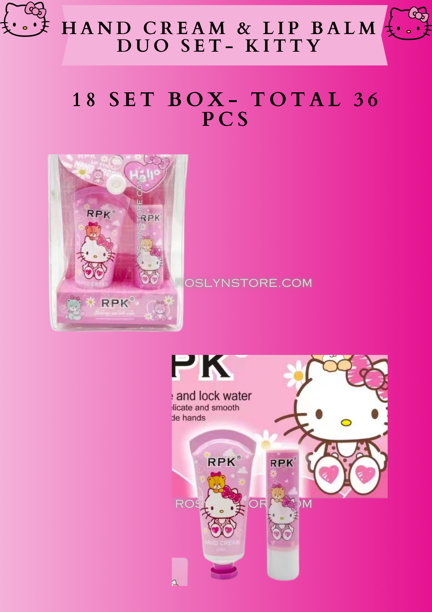 KITTY HANDCREAM  & lip balm set - 18 pcs box