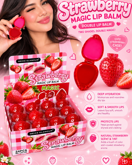 DOUBLE LIP BALM STRAWBERRY MEIKE GLAMOUR -24 PCS BOX (MK168) (D33)