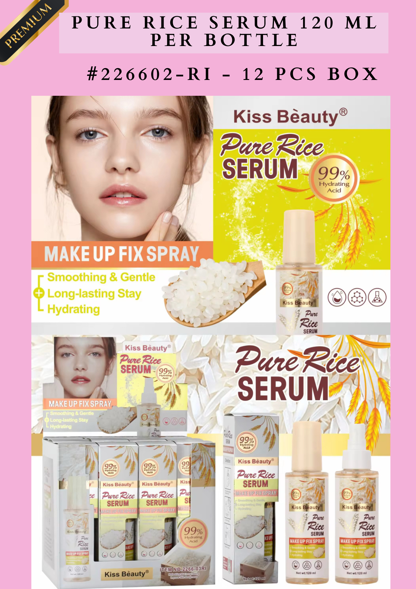PURE RICE SERUM - makeup fix Spray- 120 ML PER BOTTLE #226602-RI - 12 PCS BOX
